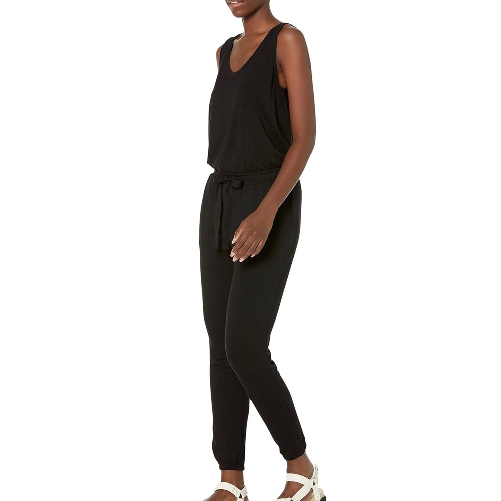 Daily Ritual Women's Sleeveless Knit Jumpsuit Drawstring Waist lounge comfy gray